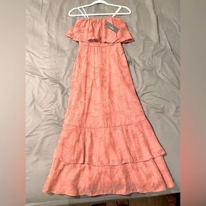 Lulus Rusty Rose Burnout Floral Strapless Midi Dress, size XS